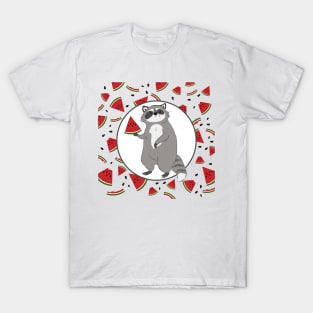 Cute Raccoon with Watermelon Pieces T-Shirt